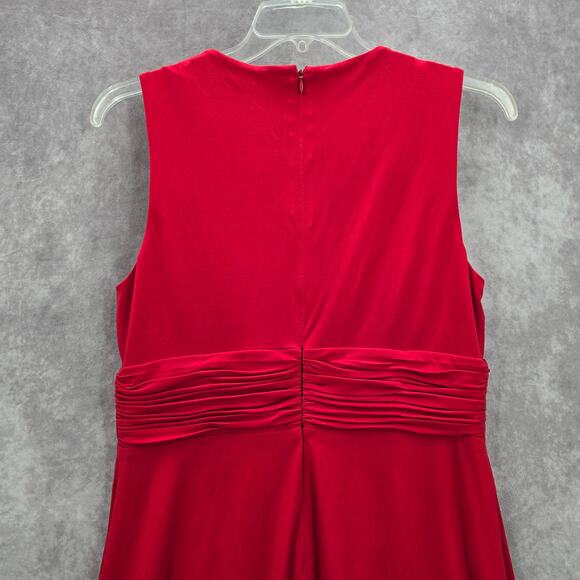 Calvin Klein Red Knee Length Pleat Sleeveless Fit Flare Formal Party Dress 12 - Picture 5 of 8